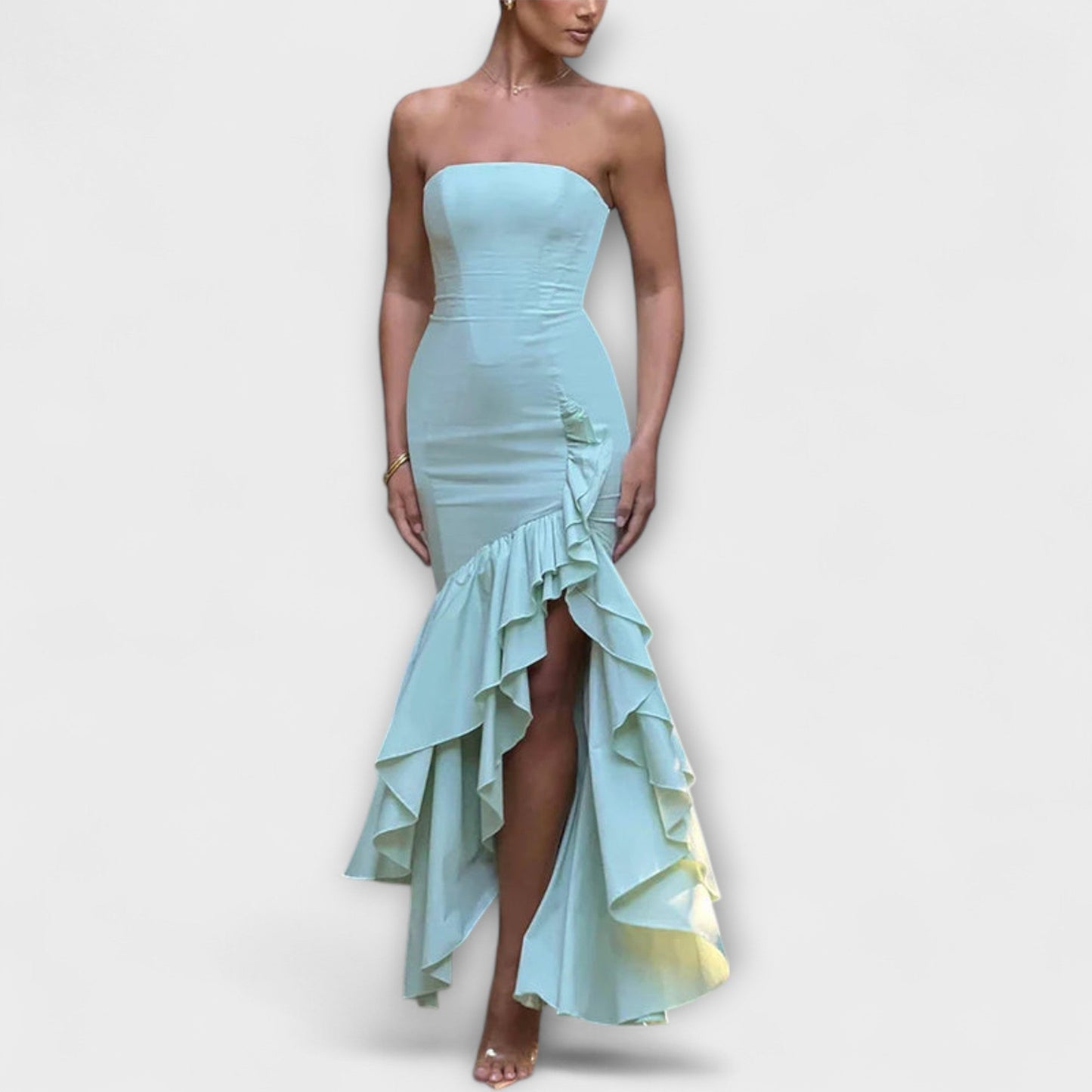 Zuri - Off-Shoulder Slim Fit Maxi Dress with Asymmetric Hem
