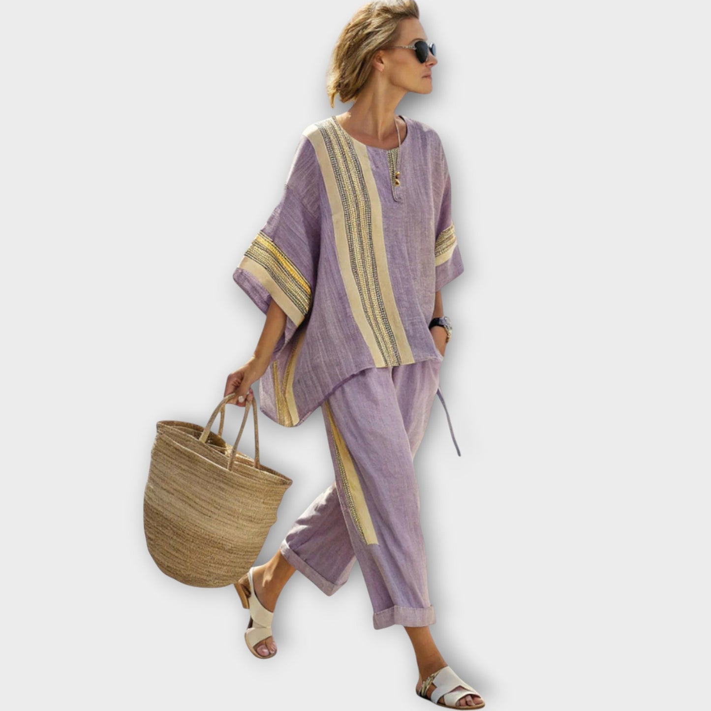 Anila - Elegant Two-Piece Set with Striped Design