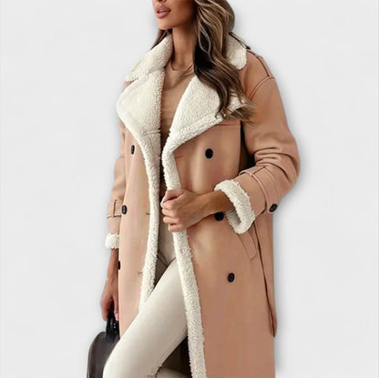 Maria – Long Classic Jacket with Fleece Lining and Teddy Collar