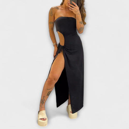 Winona - Bandeau-Tie Bodysuit Dress with Side Slits