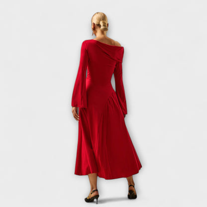 Willa - Off-Shoulder Midi Dress with Ruffled Balloon Sleeves