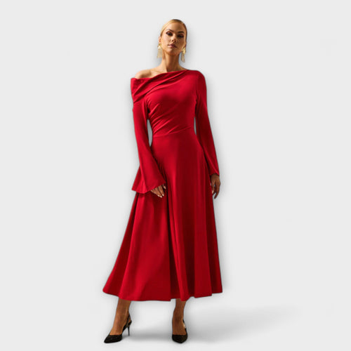 Willa - Off-Shoulder Midi Dress with Ruffled Balloon Sleeves
