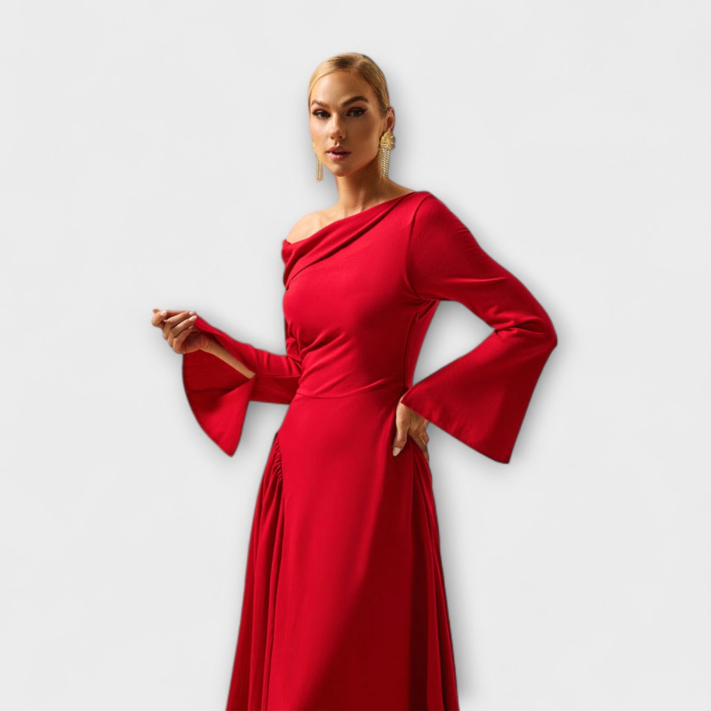 Willa - Off-Shoulder Midi Dress with Ruffled Balloon Sleeves